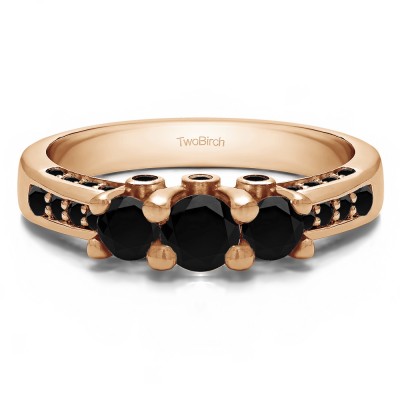 1.5 Carat Black Three Stone Peek-a-Boo Wedding Ring in Rose Gold