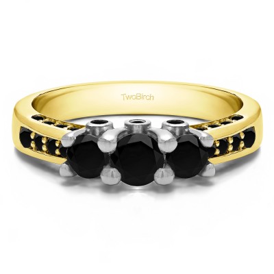 1.5 Carat Black Three Stone Peek-a-Boo Wedding Ring in Two Tone Gold