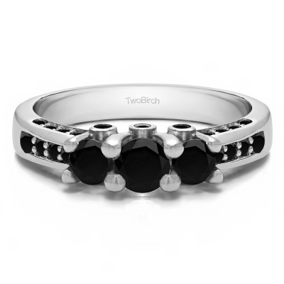 1.5 Carat Black Three Stone Peek-a-Boo Wedding Ring