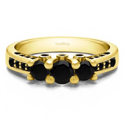 1.5 Carat Black Three Stone Peek-a-Boo Wedding Ring in Yellow Gold