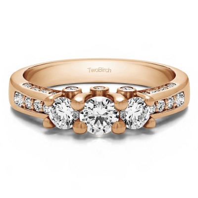 1.5 Carat Three Stone Peek-a-Boo Wedding Ring in Rose Gold