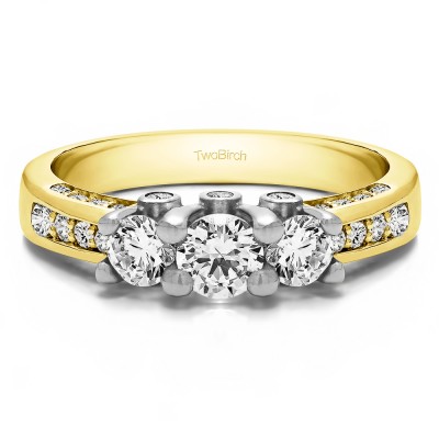 1.5 Carat Three Stone Peek-a-Boo Wedding Ring in Two Tone Gold