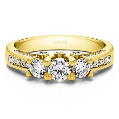 1.5 Carat Three Stone Peek-a-Boo Wedding Ring in Yellow Gold