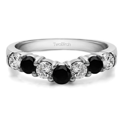 0.26 Ct. Black and White Graduated Shared Prong Seven Stone Contour Anniversary Wedding Ring