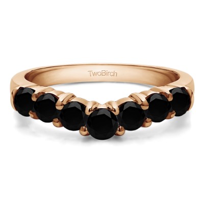 1 Ct. Black Graduated Shared Prong Seven Stone Contour Anniversary Wedding Ring in Rose Gold