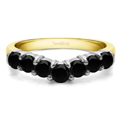 1 Ct. Black Graduated Shared Prong Seven Stone Contour Anniversary Wedding Ring in Two Tone Gold