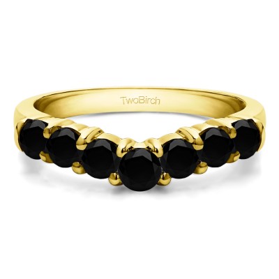 0.75 Ct. Black Graduated Shared Prong Seven Stone Contour Anniversary Wedding Ring in Yellow Gold
