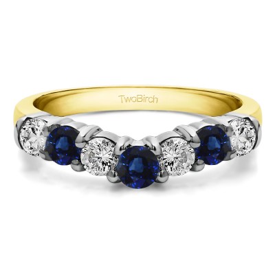 0.5 Ct. Sapphire and Diamond Graduated Shared Prong Seven Stone Contour Anniversary Wedding Ring in Two Tone Gold