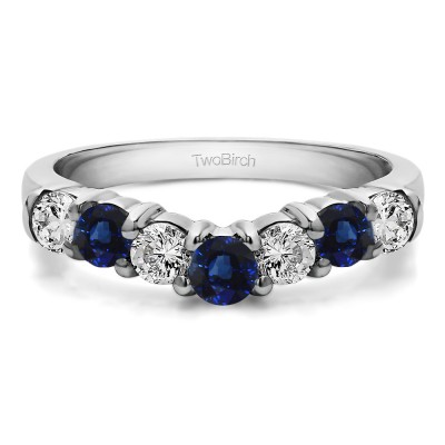 0.75 Ct. Sapphire and Diamond Graduated Shared Prong Seven Stone Contour Anniversary Wedding Ring
