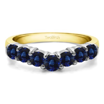 0.75 Ct. Sapphire Graduated Shared Prong Seven Stone Contour Anniversary Wedding Ring in Two Tone Gold