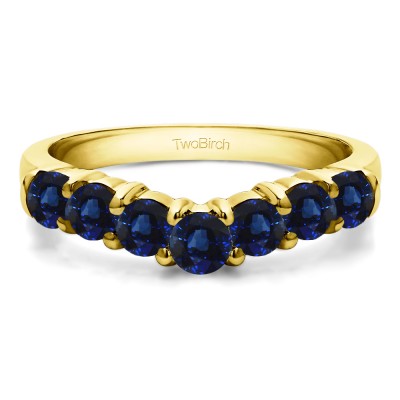 0.5 Ct. Sapphire Graduated Shared Prong Seven Stone Contour Anniversary Wedding Ring in Yellow Gold