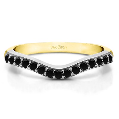 0.5 Ct. Black Fifteen Stone Delicate Curved Wedding Ring in Two Tone Gold