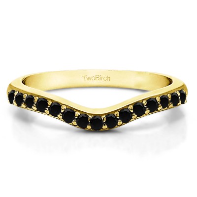 0.24 Ct. Black Fifteen Stone Delicate Curved Wedding Ring in Yellow Gold
