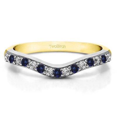 0.5 Ct. Sapphire and Diamond Fifteen Stone Delicate Curved Wedding Ring in Two Tone Gold