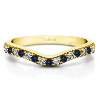 0.5 Ct. Sapphire and Diamond Fifteen Stone Delicate Curved Wedding Ring in Yellow Gold