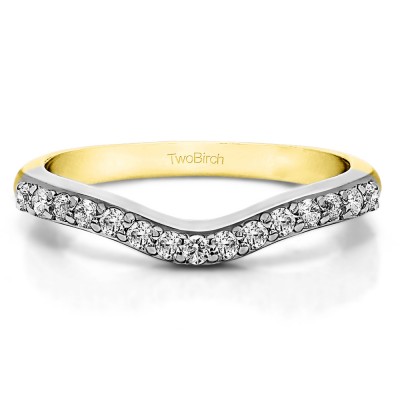 0.24 Ct. Fifteen Stone Delicate Curved Wedding Ring in Two Tone Gold