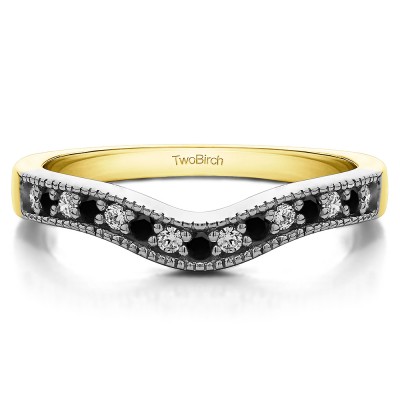 0.5 Ct. Black and White Vintage Contour Band with Milgrained Edges in Two Tone Gold