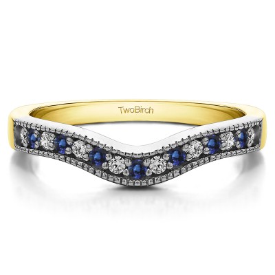 0.5 Ct. Sapphire and Diamond Vintage Contour Band with Milgrained Edges in Two Tone Gold