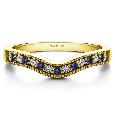0.5 Ct. Sapphire and Diamond Vintage Contour Band with Milgrained Edges in Yellow Gold