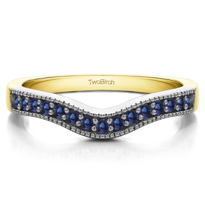 0.5 Ct. Sapphire Vintage Contour Band with Milgrained Edges in Two Tone Gold