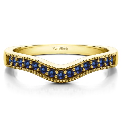 0.24 Ct. Sapphire Vintage Contour Band with Milgrained Edges in Yellow Gold