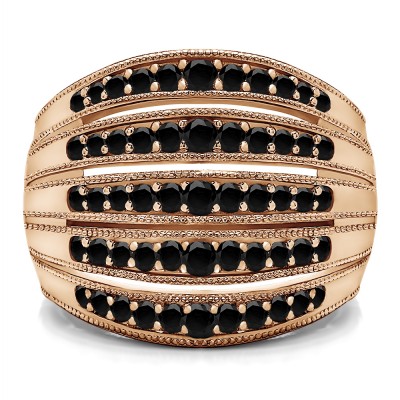 0.52 Carat Black Large Domed Milgrained Anniversary Band in Rose Gold