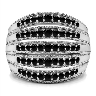 0.52 Carat Black Large Domed Milgrained Anniversary Band in Two Tone Gold