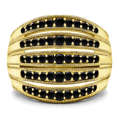 0.52 Carat Black Large Domed Milgrained Anniversary Band in Yellow Gold
