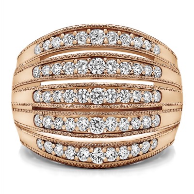 1 Carat Large Domed Milgrained Anniversary Band in Rose Gold