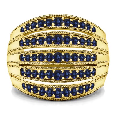 0.52 Carat Sapphire Large Domed Milgrained Anniversary Band in Yellow Gold