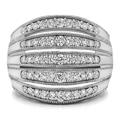 0.52 Carat Large Domed Milgrained Anniversary Band in Two Tone Gold