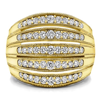 0.52 Carat Large Domed Milgrained Anniversary Band in Yellow Gold