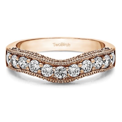 1 Ct. Vintage Filigree & Milgrained Curved Wedding Band in Rose Gold
