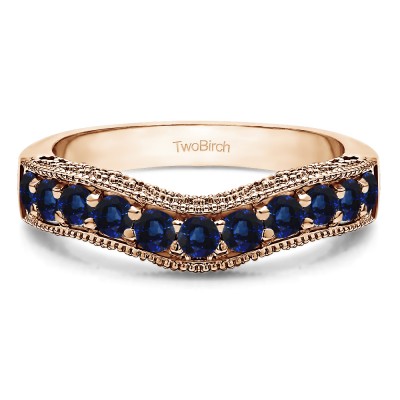 1 Ct. Sapphire Vintage Filigree & Milgrained Curved Wedding Band in Rose Gold