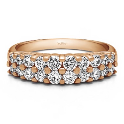 0.96 Carat Double Row Double Shared Prong Anniversary Band  in Rose Gold