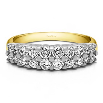 0.96 Carat Double Row Double Shared Prong Anniversary Band  in Two Tone Gold