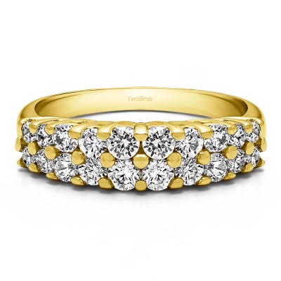 0.96 Carat Double Row Double Shared Prong Anniversary Band  in Yellow Gold