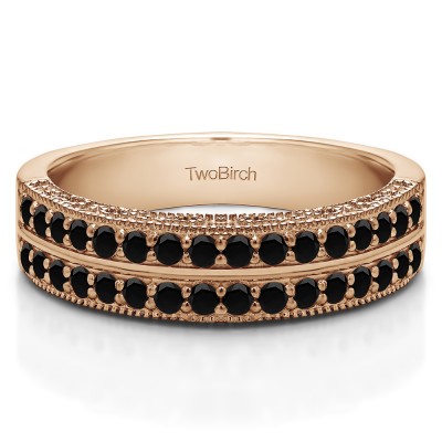 0.48 Carat Black Double Row Vintage Filigree Millgrained Wedding Band  in Rose Gold