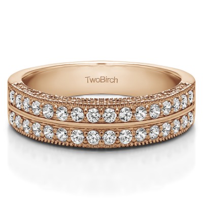 0.48 Carat Double Row Vintage Filigree Millgrained Wedding Band  in Rose Gold