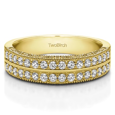 0.48 Carat Double Row Vintage Filigree Millgrained Wedding Band  in Yellow Gold