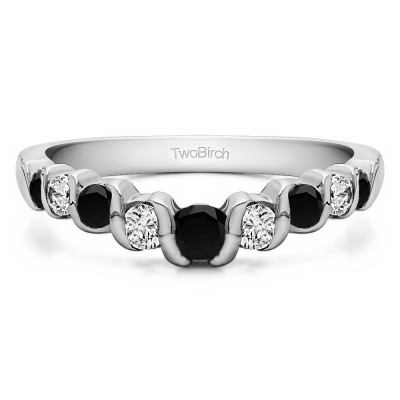 0.25 Ct. Black and White Nine Stone Contoured Twirl Wedding Ring