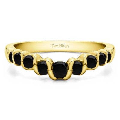 0.25 Ct. Black Nine Stone Contoured Twirl Wedding Ring in Yellow Gold