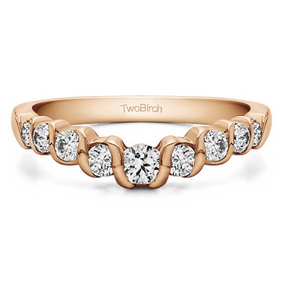 0.75 Ct. Nine Stone Contoured Twirl Wedding Ring in Rose Gold