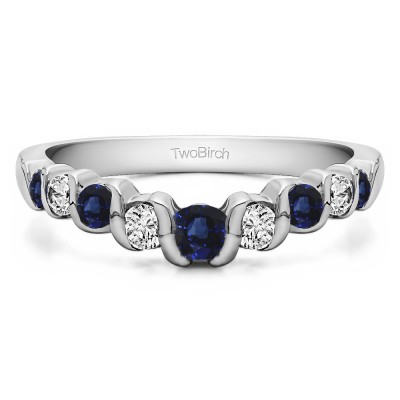 0.75 Ct. Sapphire and Diamond Nine Stone Contoured Twirl Wedding Ring