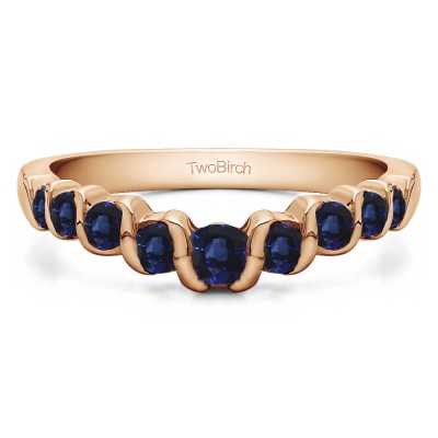 0.25 Ct. Sapphire Nine Stone Contoured Twirl Wedding Ring in Rose Gold