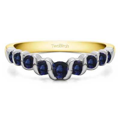 0.5 Ct. Sapphire Nine Stone Contoured Twirl Wedding Ring in Two Tone Gold