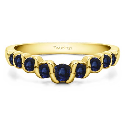 0.5 Ct. Sapphire Nine Stone Contoured Twirl Wedding Ring in Yellow Gold