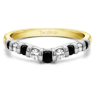 0.42 Ct. Black and White Nine Stone Bar Set Contour Tracer Band in Two Tone Gold