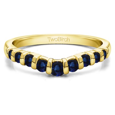 0.75 Ct. Sapphire Nine Stone Bar Set Contour Tracer Band in Yellow Gold