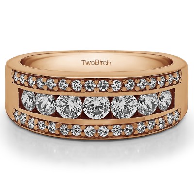 1.06 Carat Three Row Channel and Prong Set Anniversary Ring  in Rose Gold